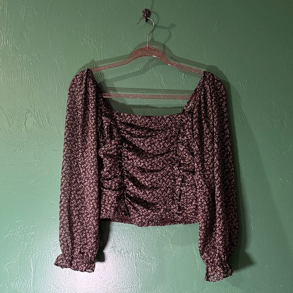 Floral Detail Brown Blouse (Versatile, Off-Shoulder)